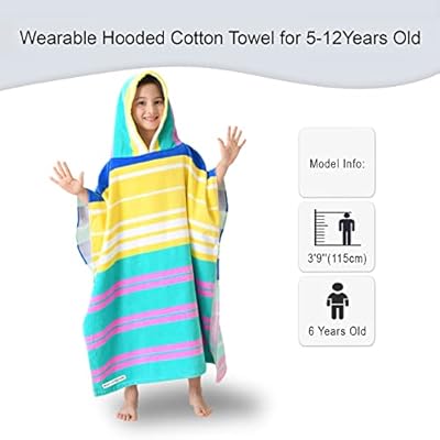 VOOVA & MOVAS Hooded Beach Towels for Big Kids, Oversized 64"x26" Made from 100% Soft Cotton - Color Strip,Perfect for Swimming Robe | Bathing | Beach | Birthday Easter Gifts 41XkkzuIM+L. SS400