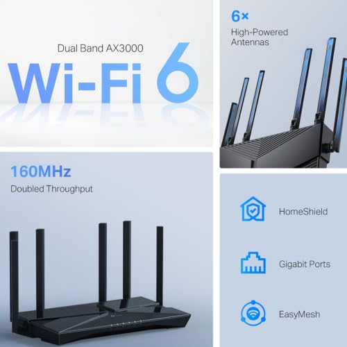 Image of TP-Link Archer AX56 New AX3000 Gigabit Wi-Fi 6 Router, Dual-Band 2402 Mbps + 574 Mbps, OFDMA, Beamforming, HomeShield Security, EasyMesh Compatible, Ideal for Gaming, Streaming & Smart Homes.
