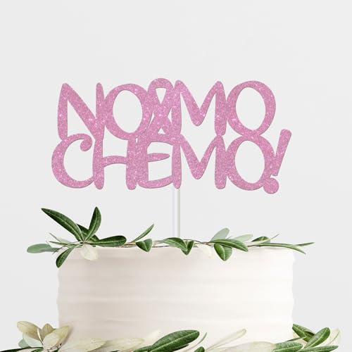 No Mo Chemo Cake Topper, Pink Glitter Cancer Free Party Decorations