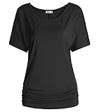 Esenchel Women's Short Sleeve Dolman Top Scoop Neck Drape Shirt 3X Black