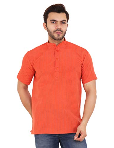Image of LATEST CHIKAN Men's Cotton Regular Striped Short Kurta Half Sleeves - NP-SK-PNT