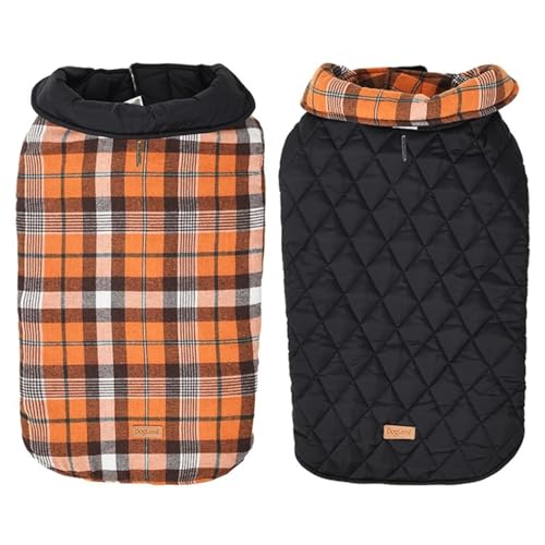 Soft Warm Dog Coat With Flexible Chest Waterproof Pet Jacket Checkered Pattern Reversible For Small Medium Large Dogs,��,XS