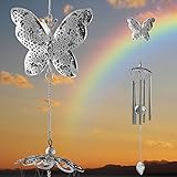 BANBERRY DESIGNS Patio Wind Chime Filigree Butterfly Design with Metal Ball Garden Chimes Patio Décor Butterfly Gifts for Her 30' L