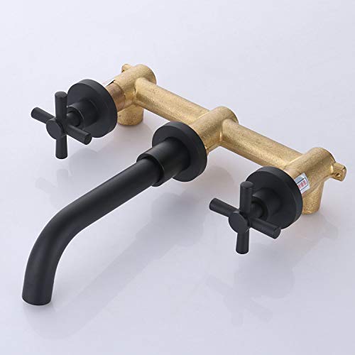 Modern Wall Mount Bathroom Faucet,2-Handle Wall-Mounted Matte Black Bathroom Sink Faucet And Rough In Valve Included, 1/2 Npt Standard Thread For Us #TOP5