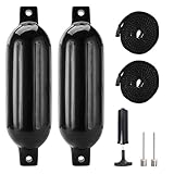 VANCUS Boat Fenders Bumpers for Docking, Inflatable Ribbed Fender with Center Holes, Marine Pontoon Boat Dock Fender Bumper with Air Pump, 2-Pack-5.5