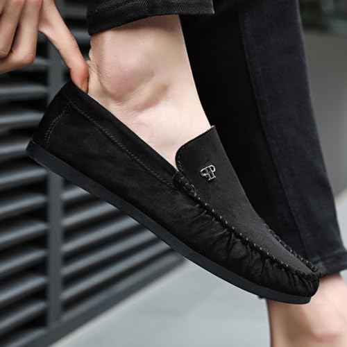 Mens Suede Leather Hand Stitching Slip-On Casual Flat Loafer Shoes Lightweight Round Toe Non-Slip Smoking Shoes for Driving Walking Daily3