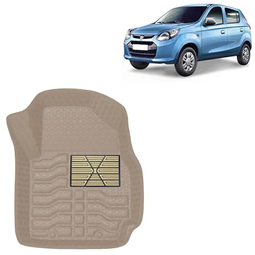 Image of Kingsway Accessories Premium 4.5D Car Floor Mats Only Compatible with Maruti Suzuki Alto (Year 2012 Onwards) All Model, Set 3 Pcs, 100% Waterproof Tray Shape PVC Foot Mats | Beige | 1 Year Warranty