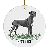 Personalized Name Black Great Dane Gifts 2023 Christmas Tree Ornaments Circle Ceramic