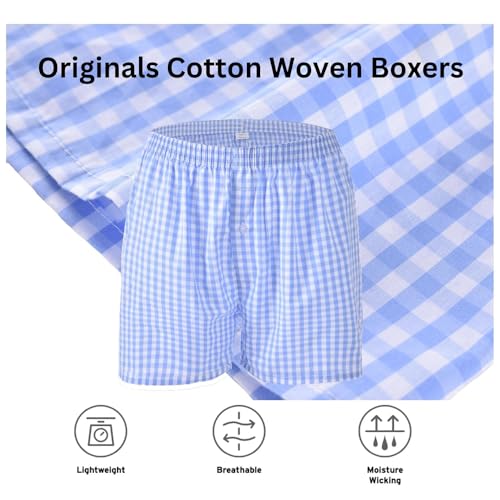 Mens Boxer Shorts for Men 100 Cotton Funny Sleep Short Inseam Woven Pattern Plaid Pajamas Multipacks3