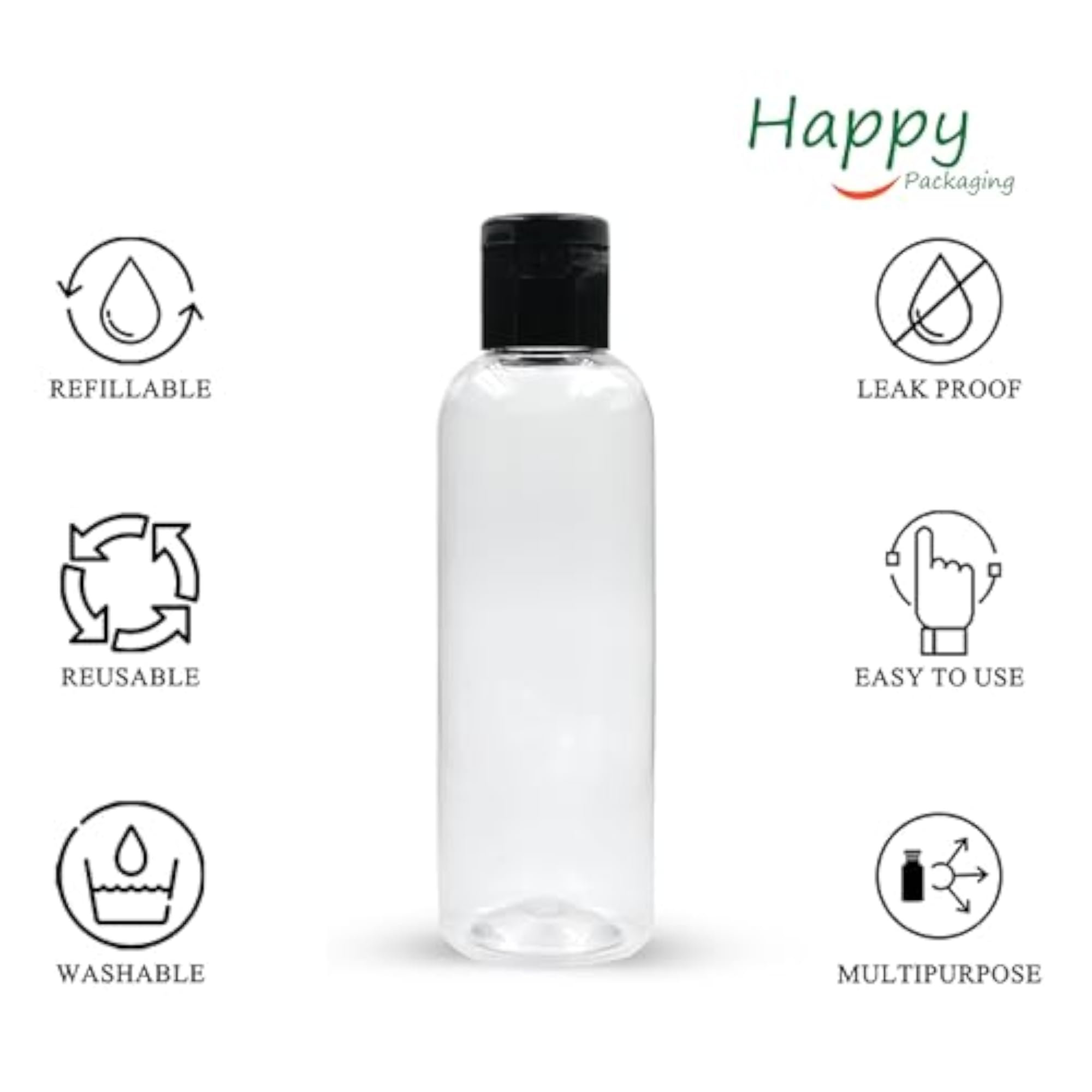100ml Clear Empty PET Round Bottles with Black Flip Top Cap