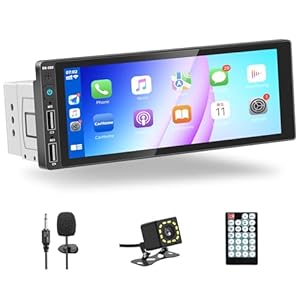 Single Din Apple Carplay & Android Auto,6.9 Inch Car Radio Touchscreen with Backup Camera,Car Stereo with Bluetooth Handsfree Support Mirror Link,Microphone,AM/FM/USB/EQ