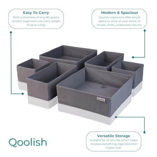 Qoolish Grey Drawer Organiser Set of 6 Sturdy Draw Organizer to sort Your bedroom - Image 4