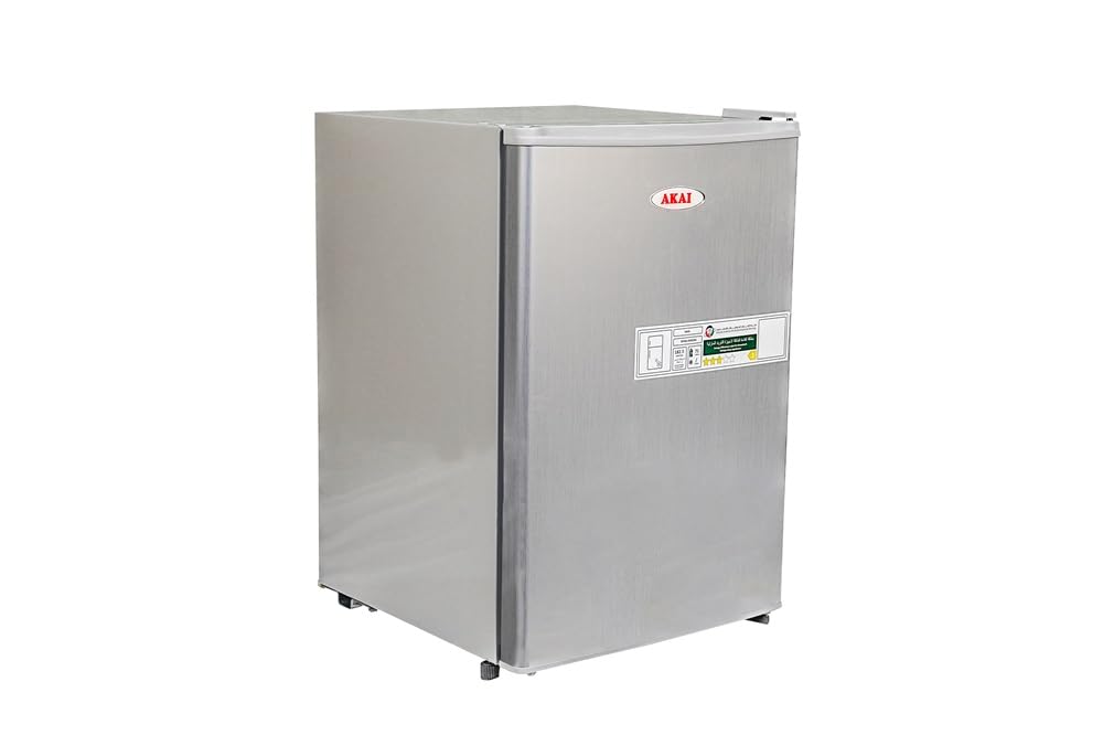 Akai 90L Single Door Compact Mini Refrigerator With Freezer Box, 2 Shelf, Bottle Storage Racks, Built In Condenser, Mini Fridge Best for Kitchen, Bedroom, Office 47Dx45Wx67.6H Cms Silver RFMA-K90DS6