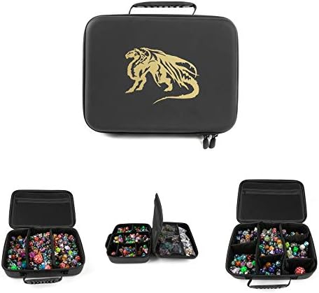 PUGED Dice Box DND Dice Holder with Adjustable Dividers and Zippered Bags Tabletop RPG Gamer Organizer Case Travel Storage Box Holds up to 200 Polyhedral Dice