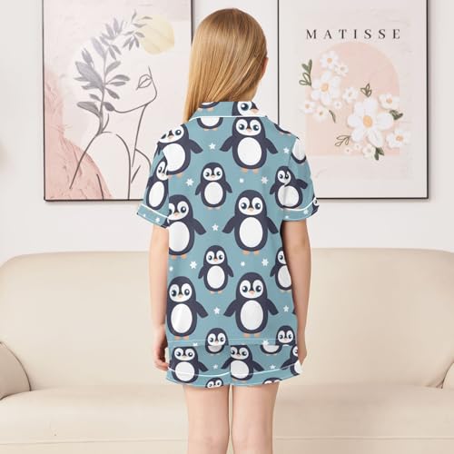 ALAZA Cute Cartoon Penguin Pajamas Satin Pajama Set Short Sleeve Button Down Sleepwear4