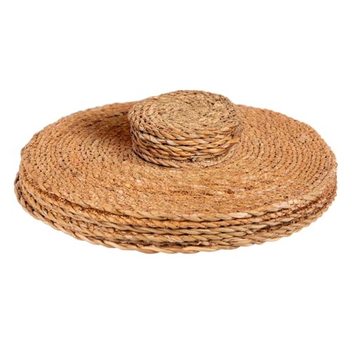 12 Piece Water Hyacinth Wicker Weave Placemats & Coasters - Typha Design Round Drinks Plates Woven Coaster Placemat Set - By Argon Tableware