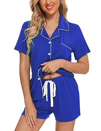 Image of Anjue Womens Pajamas Set Short Sleeve Sleepwear Button Down Nightwear Shorts Soft Pj Sets S-XXL