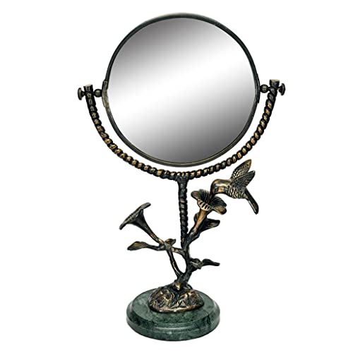 SPI Home Brass and Marble Hummingbird & Flower Tabletop Vanity Mirror