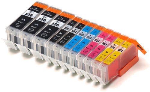 11 Multipack de alta capacidad Canon PGI-550 , CLI-551, Canon 551, Canon 550 Cartuchos Compatibles 3 negro grande, 2 negro pequeño, 2 ciano, 2 magenta, 2 amarillo para Canon Pixma iP 7250, Pixma MG5450, Pixma MX925. Cartucho de tinta . CLI-551BK , CLI-551C , CLI-551M , CLI-551Y , PGI-550BK © 123 Cartucho