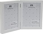 Hinged Double Photo Frame 7x5'' White,Wood Effect 5x7'' Double Picture Frame,White 7x5'' Photo Frame with Glass Holds 2 Standard13x 18cm Photoes Foldable Mother's Day Gift Frame