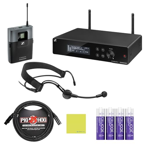 Sennheiser XSW 2-ME3-A Wireless Headworn Microphone System Bundle w/Pig Hog PHM10 8mm Mic Cable, 4-Pack Blucoil AA Batteries and Liquid Audio Polishing Cloth