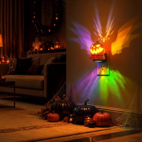 Image of Briignite Pumpkin Projector Night Light, RGB & Warm Halloween Night Light | Halloween night lights plug into wall pumpkin projector, 9 RGB colors plus warm white, dusk to dawn, Halloween decor party