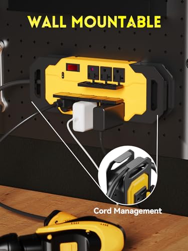 PLUGTUL Protector contra sobretensiones Heavy Duty 20 Amp | Regleta metálica de 1.8 m con 8 tomas, NEMA 5-20P a NEMA 5-15/20R, cable 12/3 AWG, 2040 Joules, montaje industrial en pared, certificado ETL miniatura 4