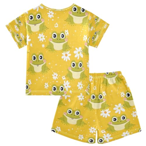 senya Short Sleeve Pajamas Sets Summer Cotton Sleepwear Green Frogs White Frog2