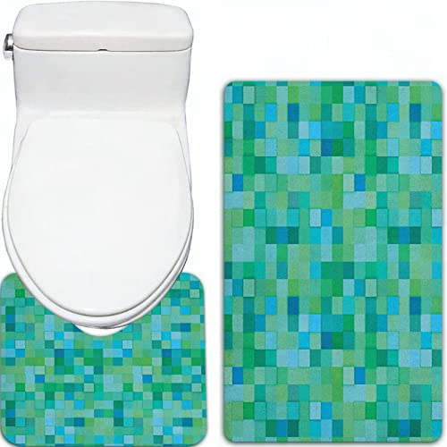 2-teilige rutschfeste Badematte,Blaugrünes 3D-Würfelmuster Abstrakte Quadrate Lebendige farbige geometrische Formen… – Bild 5