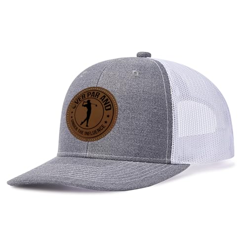 Image of Over Par and Under The Influence Golf Hat - Funny Golf Gag Gifts for Men & Dad | Adjustable Vintage Trucker Baseball Cap
