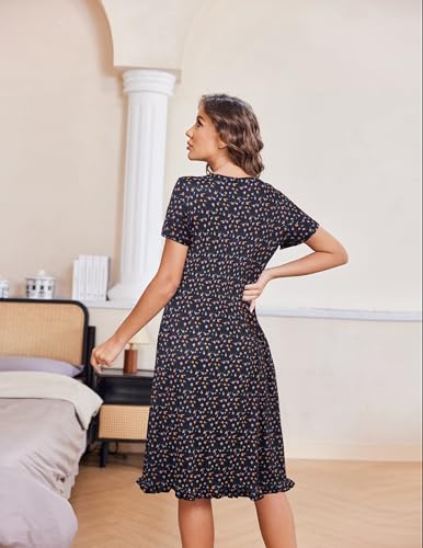 Image of Ekouaer Nightgowns for Women with Pockets Button Front Short Sleeve House Dresses Floral Print Mumu Dress