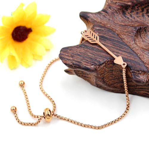 Image of Forged Stainless Steel Arrow Charm Slider Adjustable Bracelet, Men for Women Valentine's Day Birthday Gift for Lover