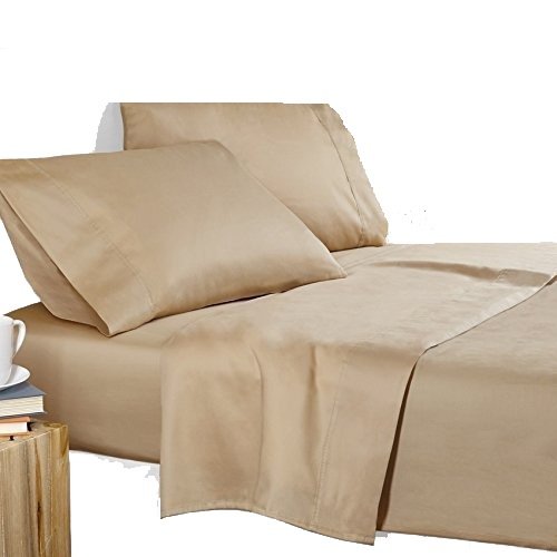 Image of Elegant Pure Egyptian Cotton 500 Thread Count Beige Solid - Sleeper Sofa Sheet Set (4 PCs) in Full Size 54 inch x 72 inch x 5 inch