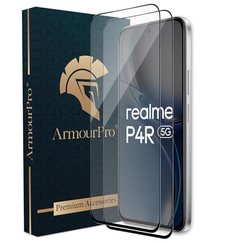 Image of ArmourPro Tempered Glass for Realme P4R - 9H Anti Scratch Screen Protector, Edge to Edge Coverage, HD Clarity, Smooth Touch, Case Friendly | Black, Pack of 2