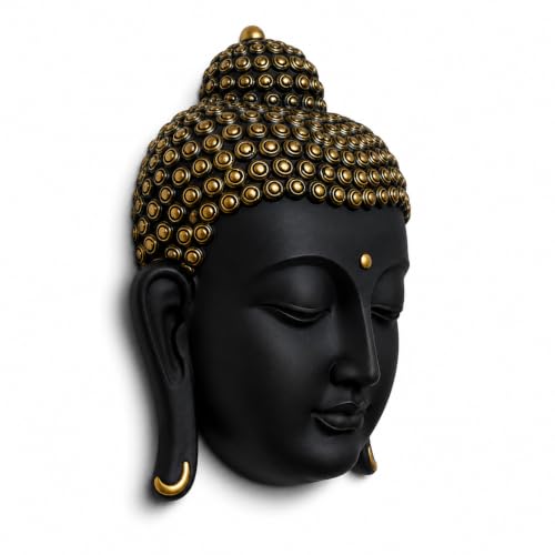 Image of Black & Gold Buddha Face Wall Hanging Statue for Home Decor, Premium Resin Meditation Buddha Wall Art for Living Room, Office, Temple, Yoga Room & Spiritual Decoration