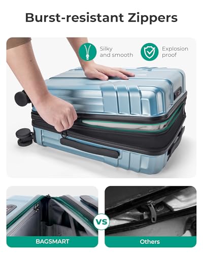 Image of BAGSMART Expandable Carry On Luggage 22x14x9 Airline Approved, Airy Blue | Spinner Wheels, TSA Lock, Lightweight Hard Shell, Suitcase,22x14x9 Airline Approved,