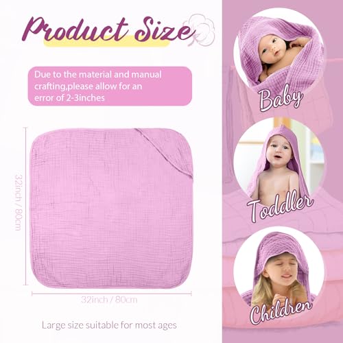 Image of VitalCozy 6 Pcs Baby Muslin Hooded Bath Towels and Washcloths, Muslin Hooded Baby Towels Absorbent Blankets for Gift Newborn Infant Shower (White,Pink)