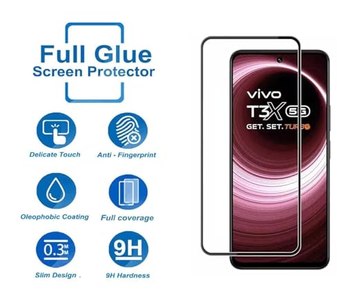 Image of DD SON Tempered Glass Screen Protector Compatible for Vivo T3X 5G, iQOO Z9X 5G, Realme Narzo 70X 5G HD Glass with Edge to Edge Coverage and Easy Installation kit,Black