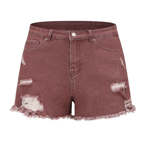 Image of THUNDER STAR Women Mid Rise Ripped Stretchy Jeans Shorts Frayed Raw Hem Casual Denim Shorts