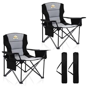 Oversized Camping Chairs 2 Pack – 450lbs Support Heavy Duty Folding Camp Chair Wide Portable Outside Collapsible Chairs with Carry Bag,Cooler,Cup Holder for Outdoor,Lawn,Sports,Baseball,Soccer-Black