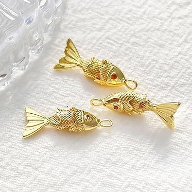 Gold Fish Charm Pendant,Sea Animal Golden Fish Shaped Gold Plated Pendants Pave Ocean Pendants for Men Women for DIY Bracelet Necklace Earrings Beading, Pave Ocean Jewelry Making Accessory - Image 5