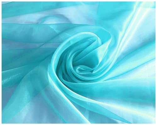 Image of MDS Pack of 10 Yard Sheer Organza Fabric for Wedding Party Home Event Banquet Decorations, Backdrop Curtain Craft Dress Sewing Fashion DIY Crystal Organza Tulle Fabric Bolt 44 inch Wide - Light Teal