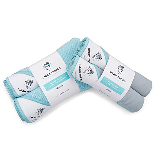 CLEAN MAMA Microfiber Cleaning Cloths Set, 2 All Purpose Cloths and 2 Polishing Cloths. 16 x 19 inches, Large and Absorbent, Lint Free and Streak Free Towels.