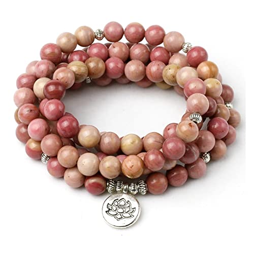 Bracelet rhodochrosite naturelle et breloque Om en argent pour femme élégante