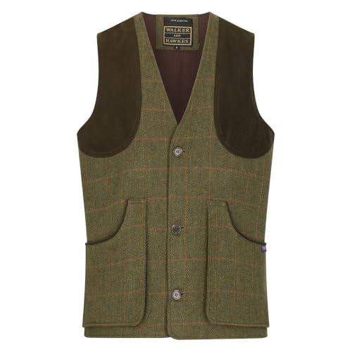 Walker and Hawkes Men's Derby Tweed Berston Waistcoat - Stylish Teflon-Coated Outerwear Vest with Moleskin Trim & Pockets