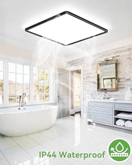 zemty 36W 4200LM 42CM LED Ceiling Light, 3000K/4500K/6000K Black Bathroom Lights Waterproof, Square Flush Modern Ceiling Lighting for Kitchen Bedroom Living Room Office