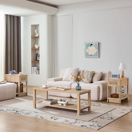 47.2" Lerliuo Thickened Top Rattan Center Table w/ Open Storage Shelf - image 7