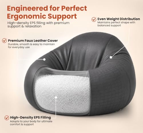 Image of Sattva Classic 2XL Sofa Style Bean Bag Chair with Beans Filled | Faux Leather Bin Bags Sofa Set with Beans Filling for Living Room | Beam Bag, Large Beanbags for Home & Office - Grey