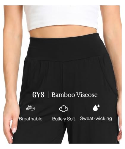 Image of GYS Bamboo Viscose Wide Leg Capri Pants for Women, Ultra-Soft Pajama Bottom | Lightweight Culottes Cropped Lounge Pants, Flowy Yoga Pants, High Waist PJ Bottoms, Knitted Ladies Gaucho Pants