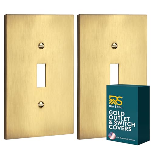 Rio Salto Toggle Light Switch Cover Plate Flip Switch Wall Plates Brushed Brass Gold Metal 1 Gang Switch Plate Cover Outlet Covers — Forge Collection, 2-Pack, Midsize 5" X 3.13"